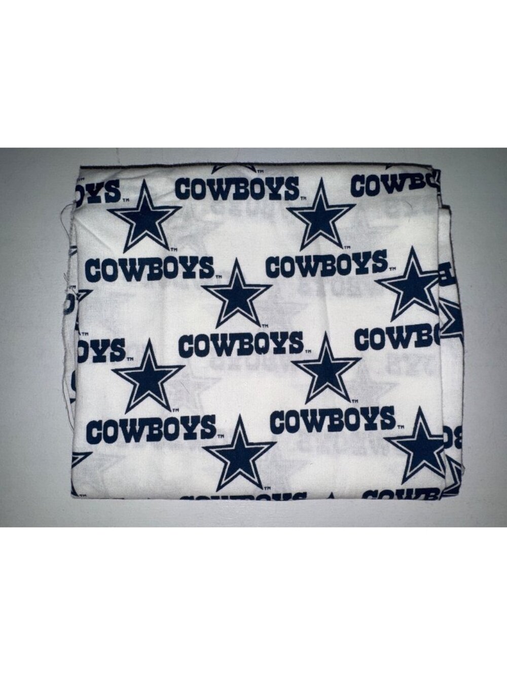 Vintage Fabric Remnant Dallas Cowboys NFL Football Team White Blue Stars Cotton